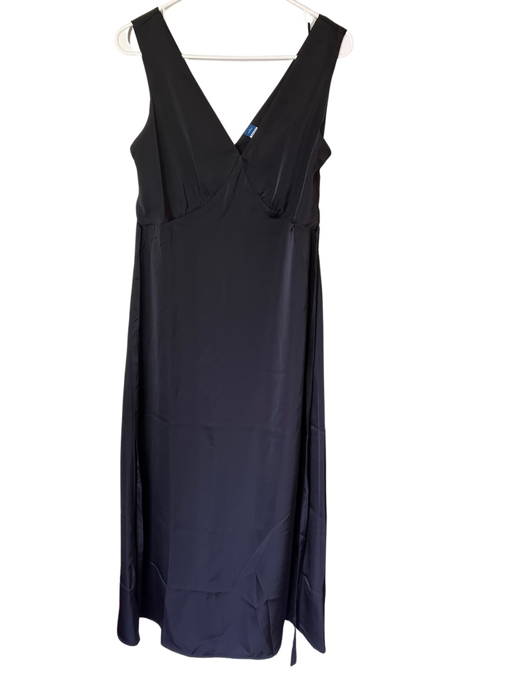 Black V-Neck Satin Sleeveless Slip Dress